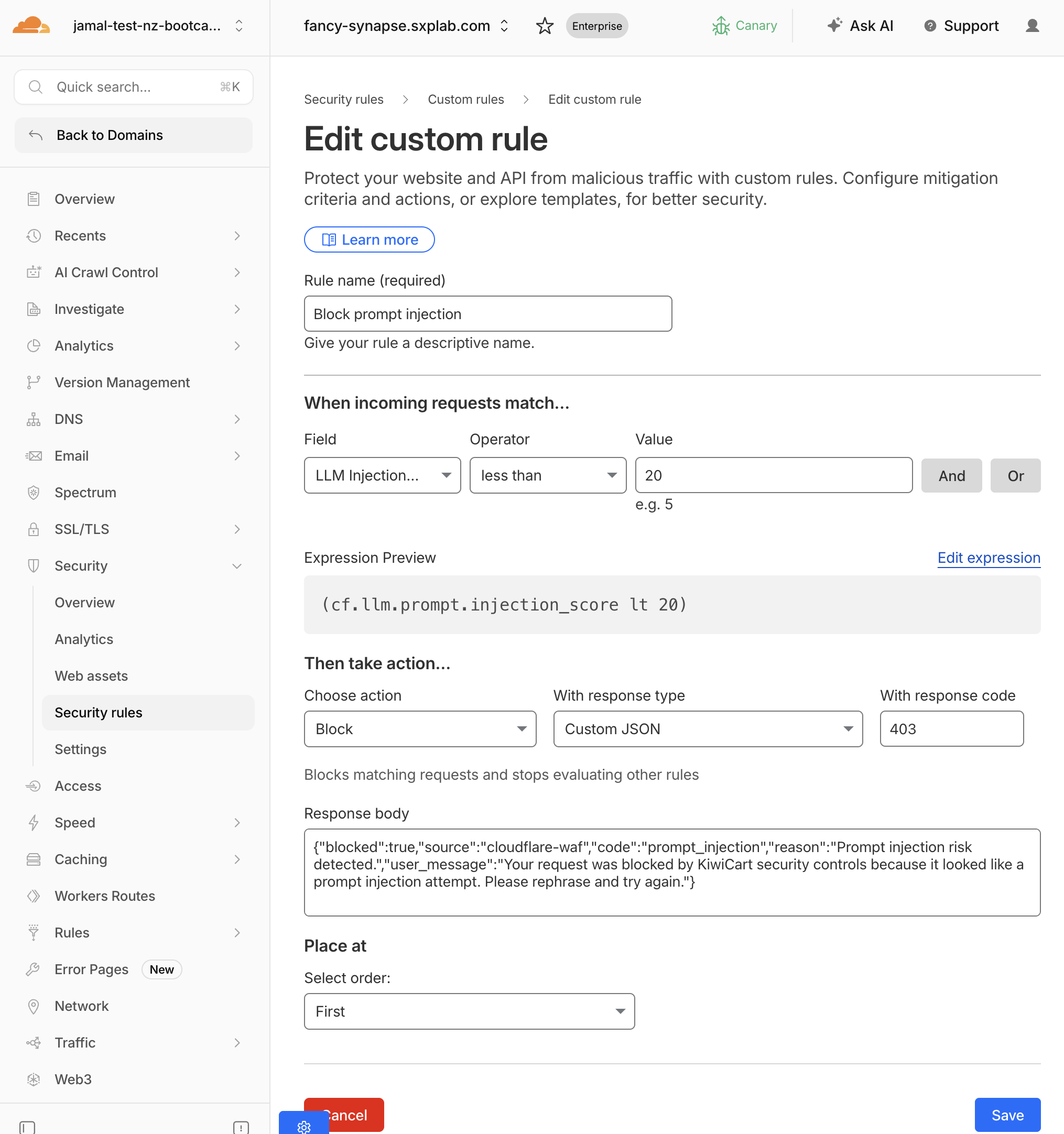 WAF rule form