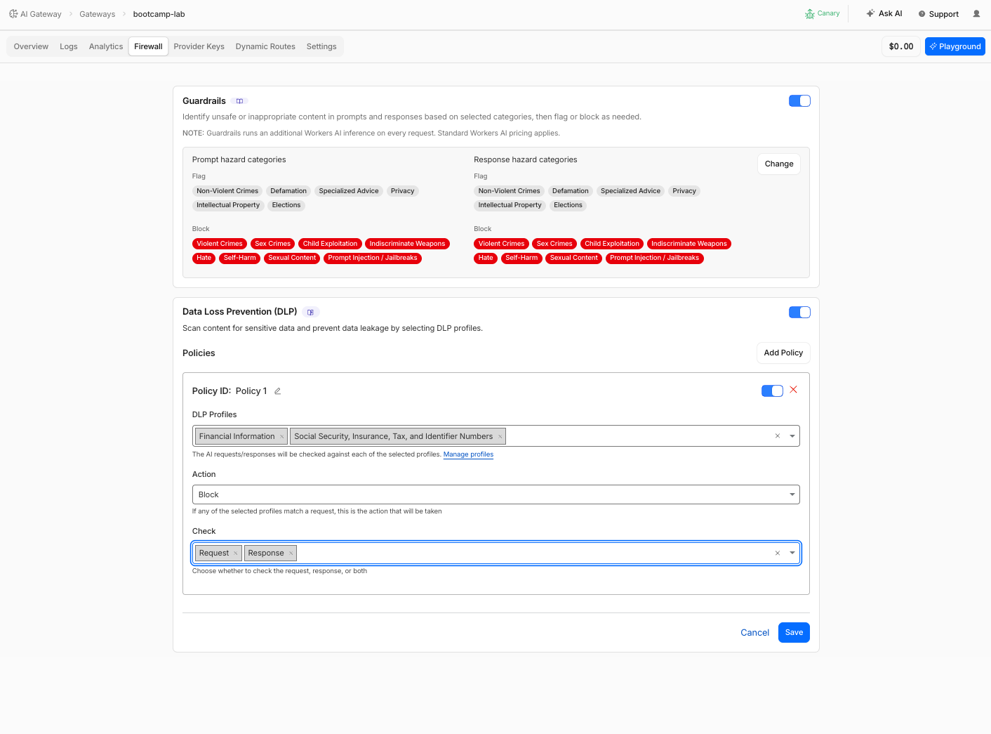 DLP settings with Financial Information profile enabled