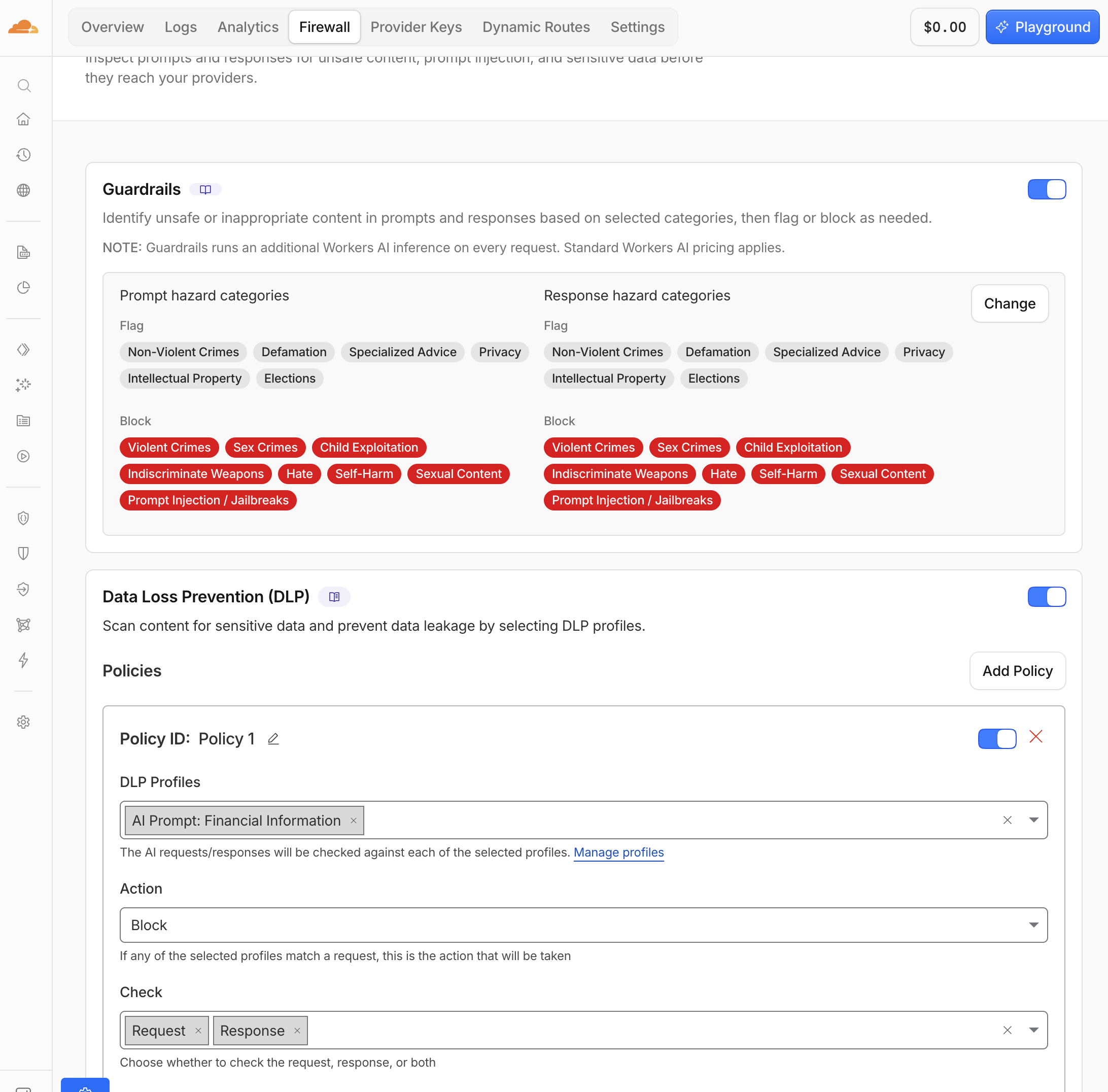 DLP settings with Financial Information profile enabled