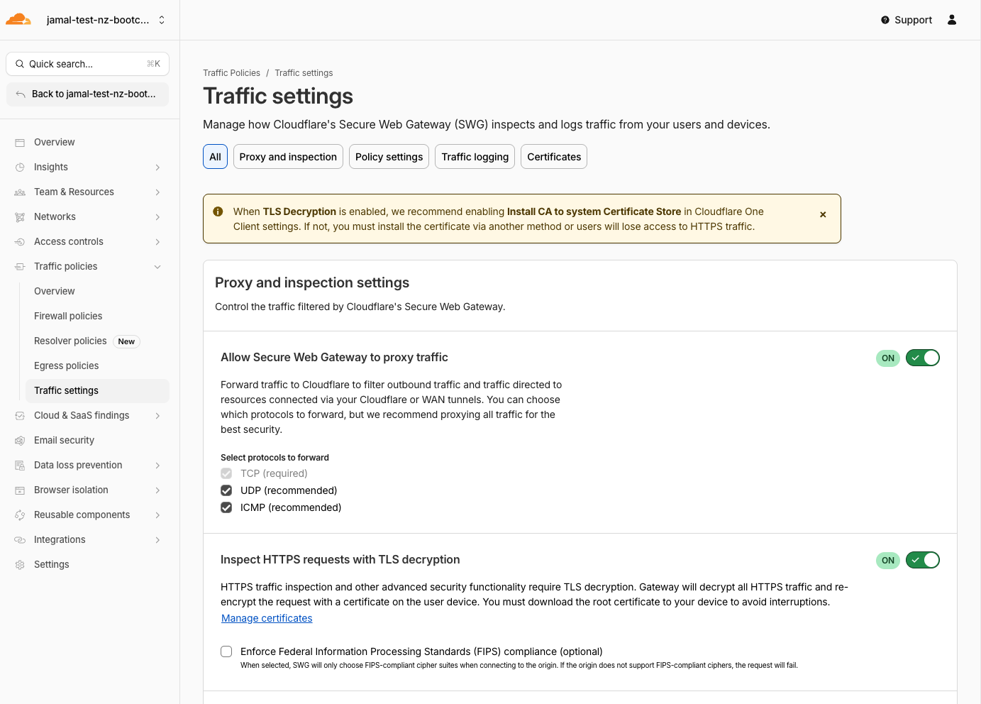 Proxy settings